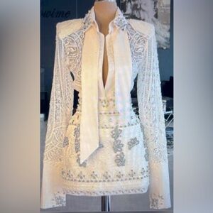 Elegant White and Silver Embellished Dress